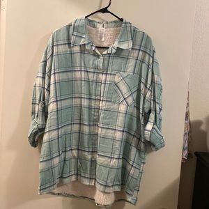 Long sleeve mint green flannel shirt .